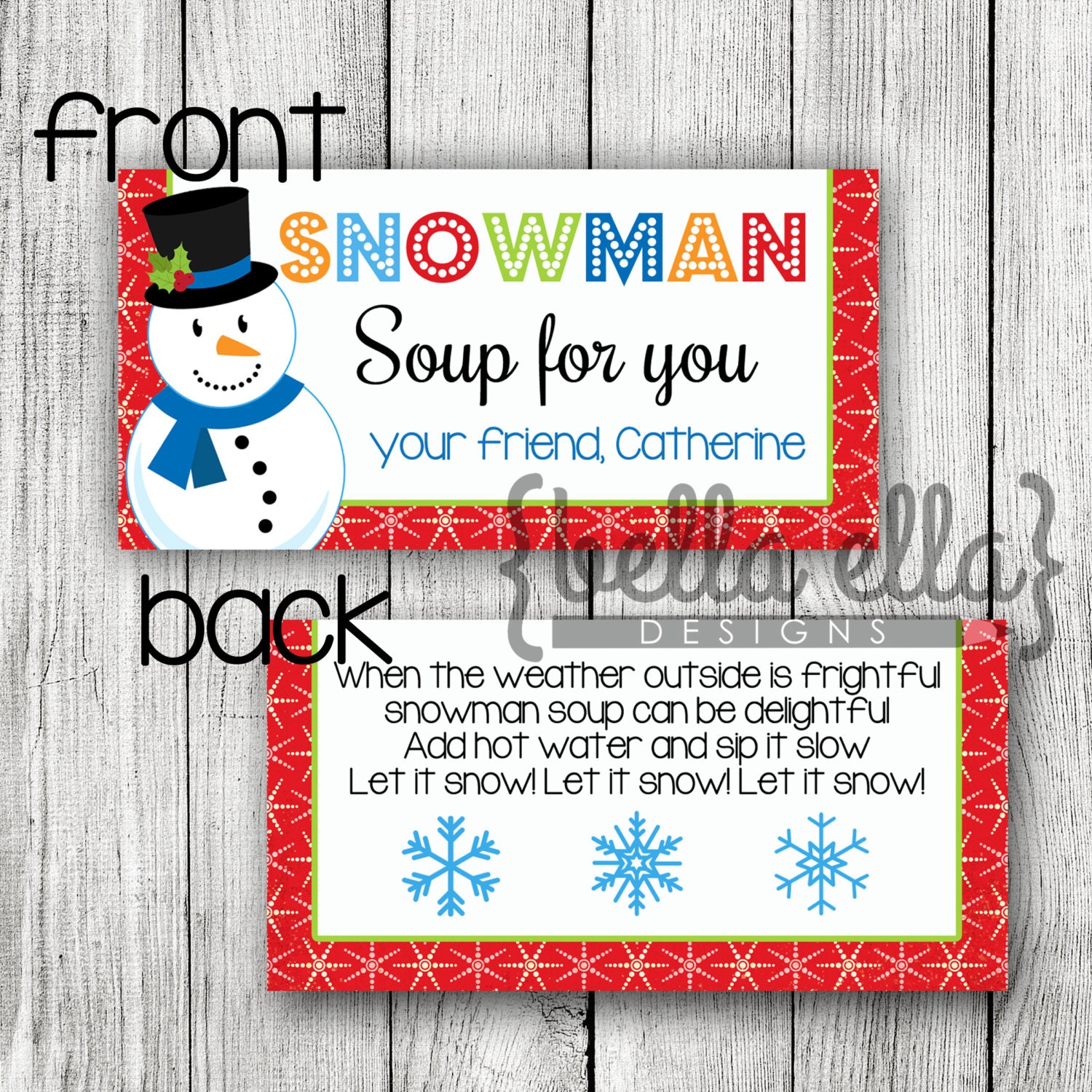 Snowman soup bag topper printable