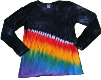 Tie Dye Shirt in Black with a Rainbow- New Twist on an Old Classic of Rainbow Tie Dye- Girls and Adult Sizes Available