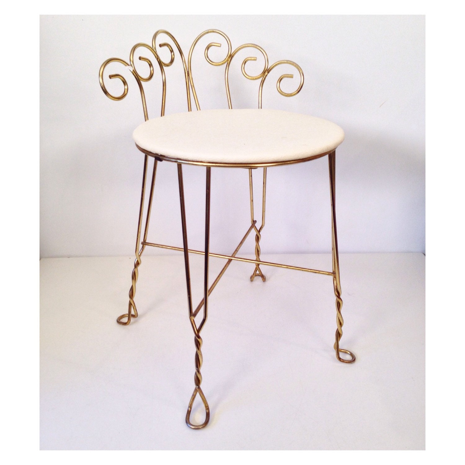 vintage chair brass vanity table chair with cream upholstery Haute