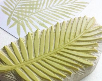 palm leaf hand carved rubber stamp, handmade rubber stamp