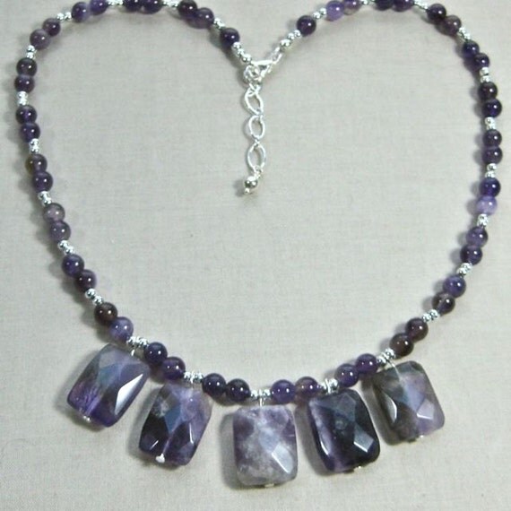 Amethyst and silver necklace natural amethyst beaded