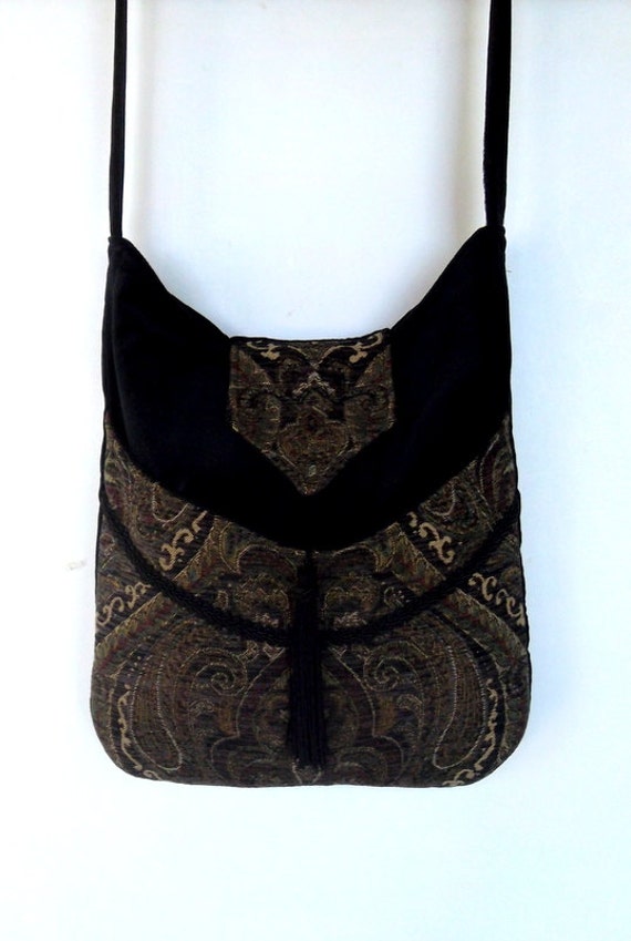 Tapestry Gypsy Bag Messenger Bag Bohemian Black Velvet large