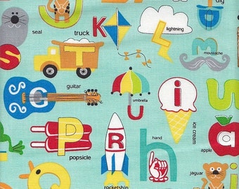 SALE - Moda Fabrics Apple Jack Alphabet in Aqua - End of Bolt - Last 22 Inches