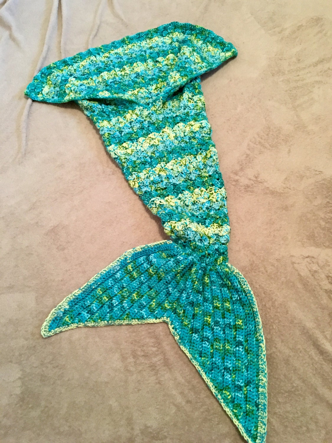 Green Mermaid Blanket Handmade Mermaid by MyFullHandsAndHeart