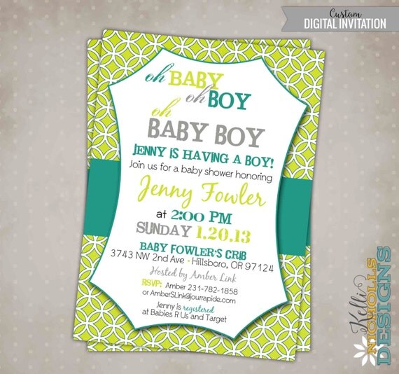 Baby Boy Shower Invitation Lime Green & Turquoise