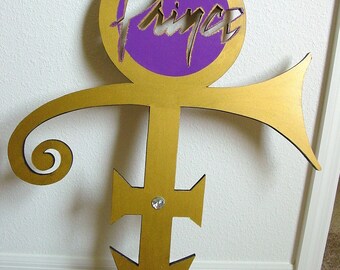Prince symbol, prince Wall Sculpture - Purple and Gold - Wooden wall art, wall hanging, NPG circa, Prince Art, Handmade Wall decor by DAS