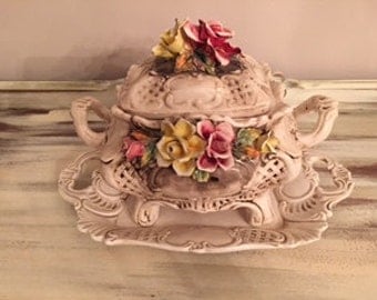 Vintage Capodimonte Covered Dish with Tray