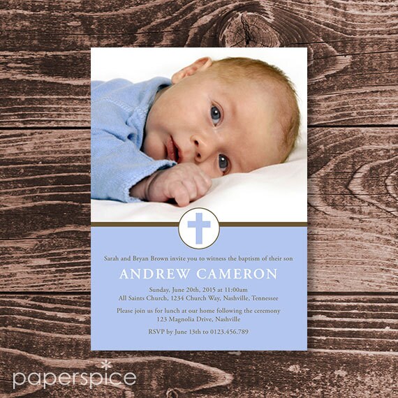 Baptism or Christening Invitation – Photo Printable Personalized –Little Cross Boy (Digital File) Il_570xn