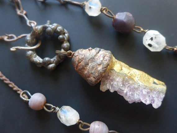 Tartarus. Rustic assemblage necklace with druzy amethyst.  