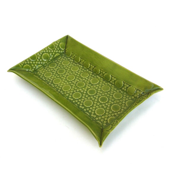 festive hand built lime green porcelain traylong ceramic