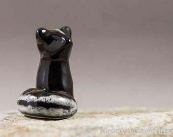 Pottery Skunk Figurine - Miniature Ceramic Porcelain Clay Animal Sculpture Decorative Home Decor Ornament - Terrarium Figure - Hand Sculpted