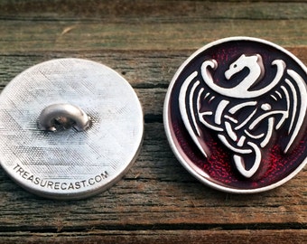 Celtic Dragon Pewter Buttons | Celtic Buttons | Medieval Button | Dragon Button | Metal Shank Button | by Treasure Cast Pewter