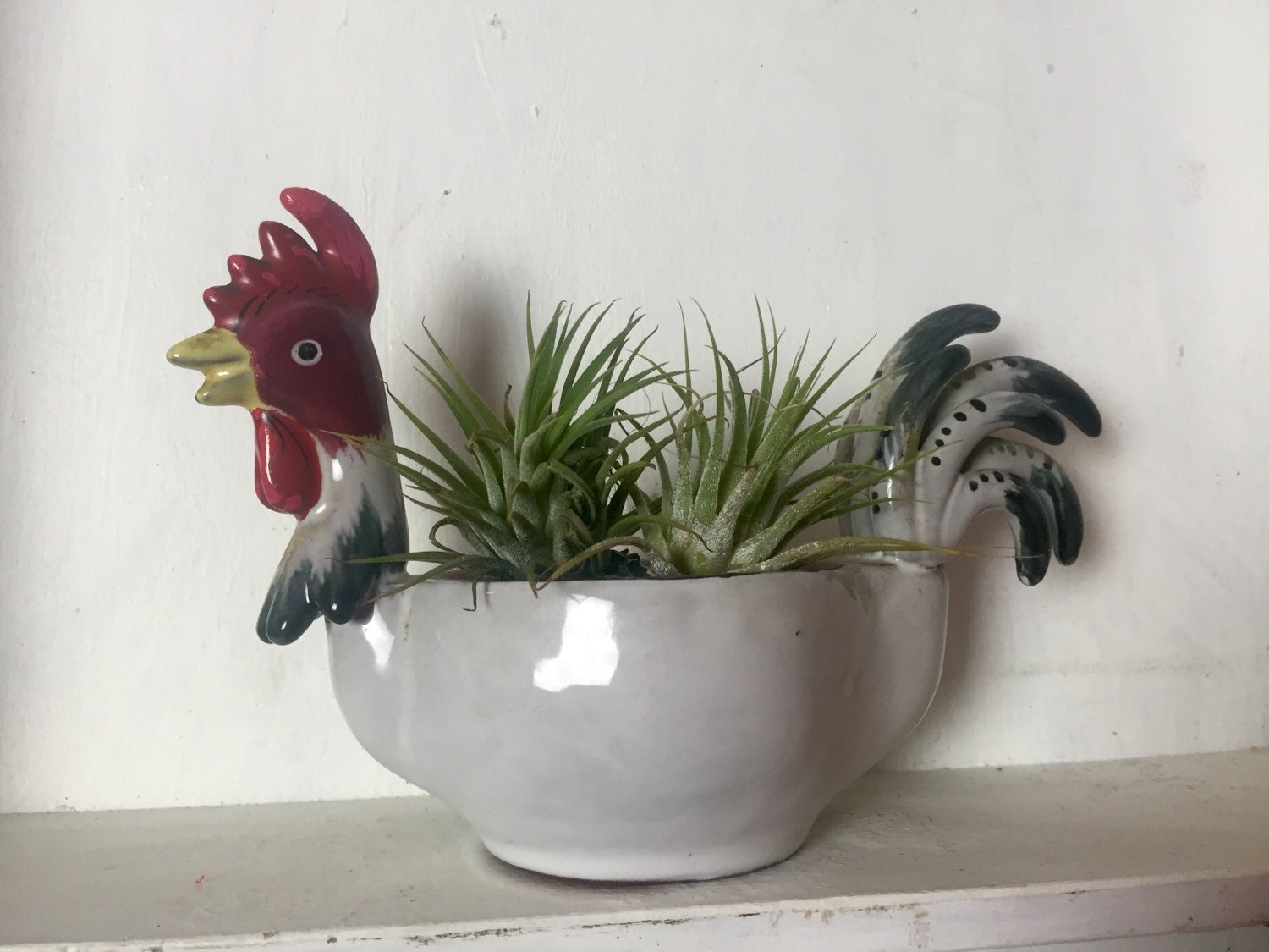 Mid Century Rooster Planter glazed terracotta rooster
