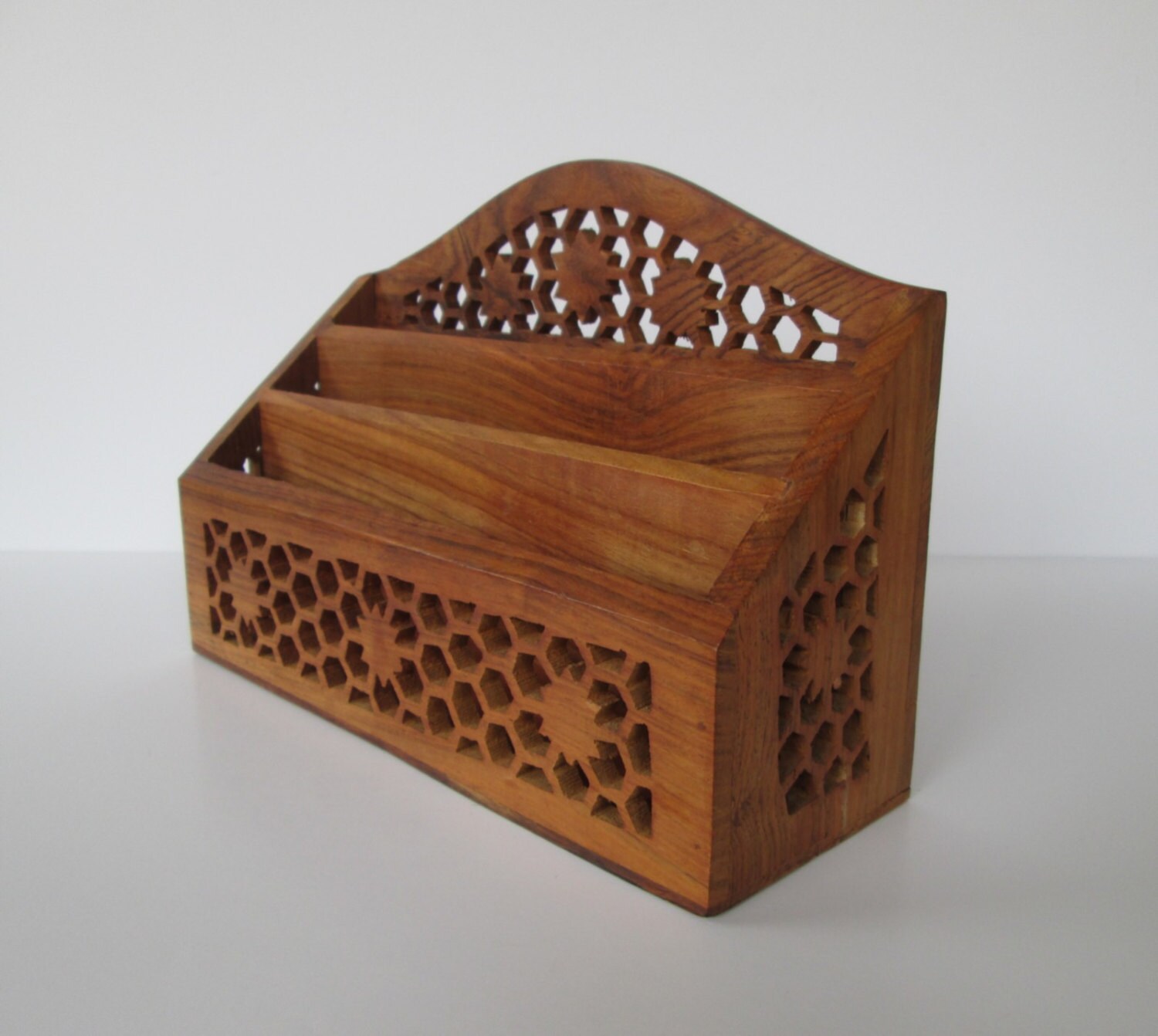 Carved Wood Mail Organizer