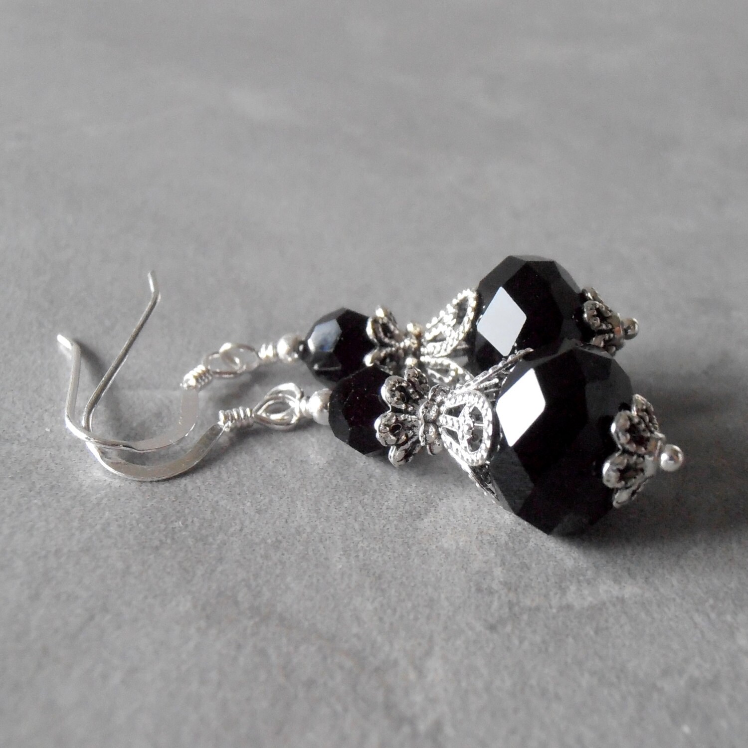 Black Crystal Earrings for Bridesmaids Beaded Dangle Earrings