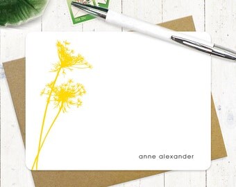 personalized stationery set - QUEEN ANNES LACE - set of 12 flat note cards - personalized stationary - flower - botanical