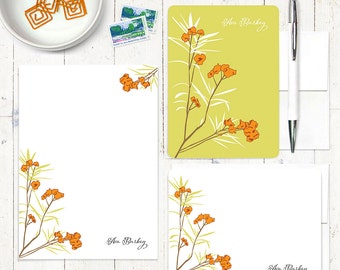 complete personalized stationery set - AWESOME AZALEA - personalized stationary - floral letter writing set - flowers
