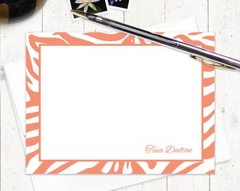 personalized stationery set - ZEBRA PRINT - set of 12 flat note cards - animal print stationary