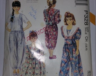 McCall's P328 Girl's Jumpsuits with and without collars - Size CH (7,8,10)