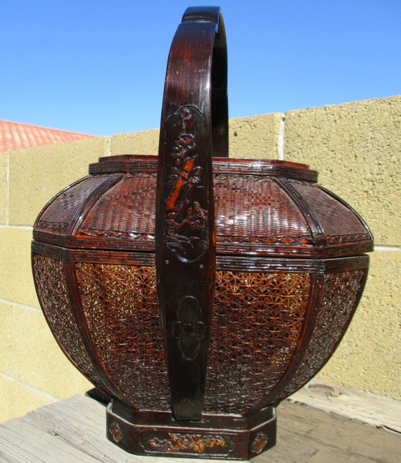 Vintage Chinese Wedding Basket Asian Rice Basket by retrosideshow