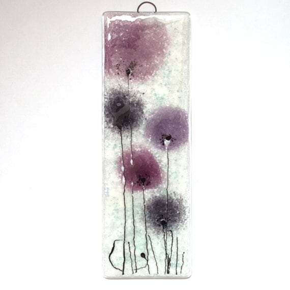 Fused Glass  Wall  Art  Purple Flowers Purple Violet