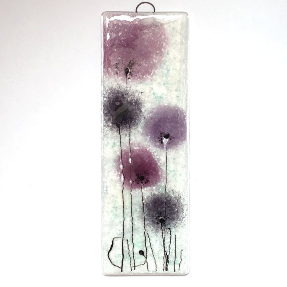 Fused Glass  Wall  Art  Purple Flowers Purple Violet