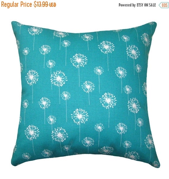 Turquoise Throw Pillow Floral Pillow Small by LandofPillowsDotCom