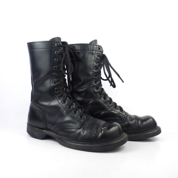 Combat Boots Vintage 1980s Double H H Made in USA Black