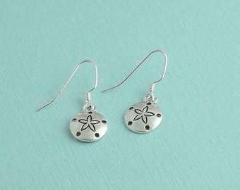 Silver sand dollar earrings, dangle earrings, sand dollar earrings