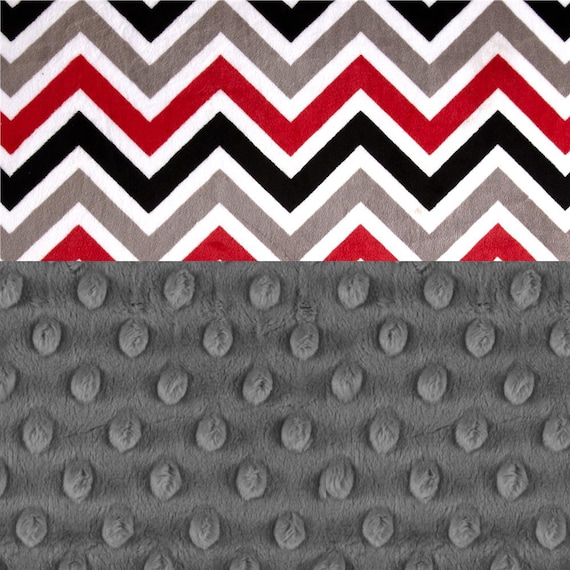 60 x 70 Minky Adult Blanket, Personalized Blanket Red Black & Gray Chevron Throw - Twin Size / Chevron Blanket / Minky Throw