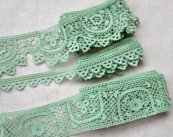 Japanese Embroidered Lace Trim - Retro Green Embroidery Chic Elegant Scalloped Shell Wave Floral Flowers(Choose Pattern)