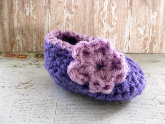 Girl Ballet Baby Booties Crochet Flower Purple