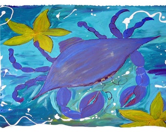 Blue crab and starfish throw blanket from my original art.