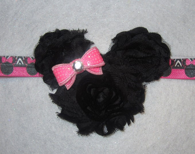 Minnie Mouse Headband, Minnie Bow, Shabby Chic Headband, Minnie Band, Disney Band, Pink Minnie Bow, Baby Headband, Baby Hairbows, Boutique