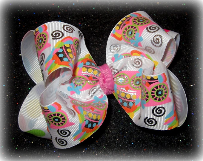 Owl Hair Bow, Boutique Hair Bows, Metallic Bows, owl hairbow, girls hairbows, Double Layered Hairbow, Neon Hair Bow, Pageant Hairbows, Baby