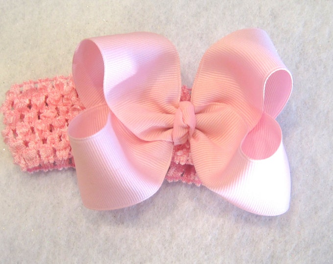Baby Girls Headband, Pink Hair Bow, Boutique Bows, Baby Headband, Girls Hair Clip, Baby Pink Puffy Hair Bow, 3.5 inch Bows, Bowband,