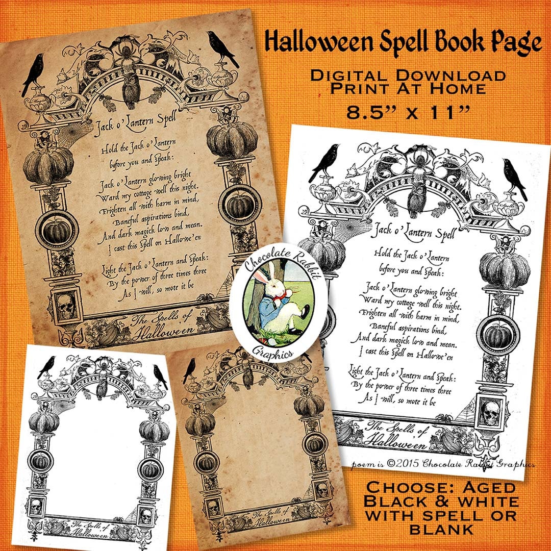 Halloween Witch Spell Book Page Digital Download Vintage Style