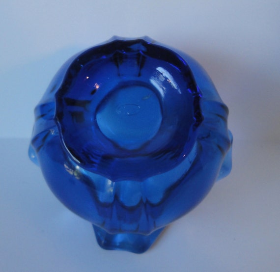 FENTON 1980s Cobalt Blue Art Glass Ruffled Top Vintage Signed