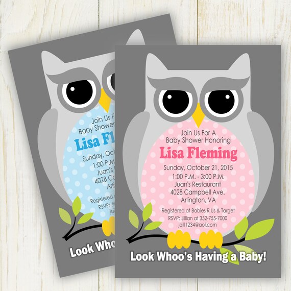 Owl Baby Shower Invitation digital file Pink or by eloycedesigns