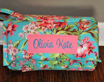 Nap Mat - Monogrammed Love Bliss Nap Mat with a Coral Minky Dot Blanket