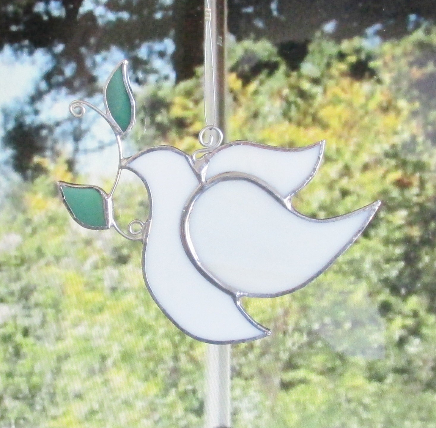 White Peace Dove Stained Glass Suncatcher Christmas Ornament