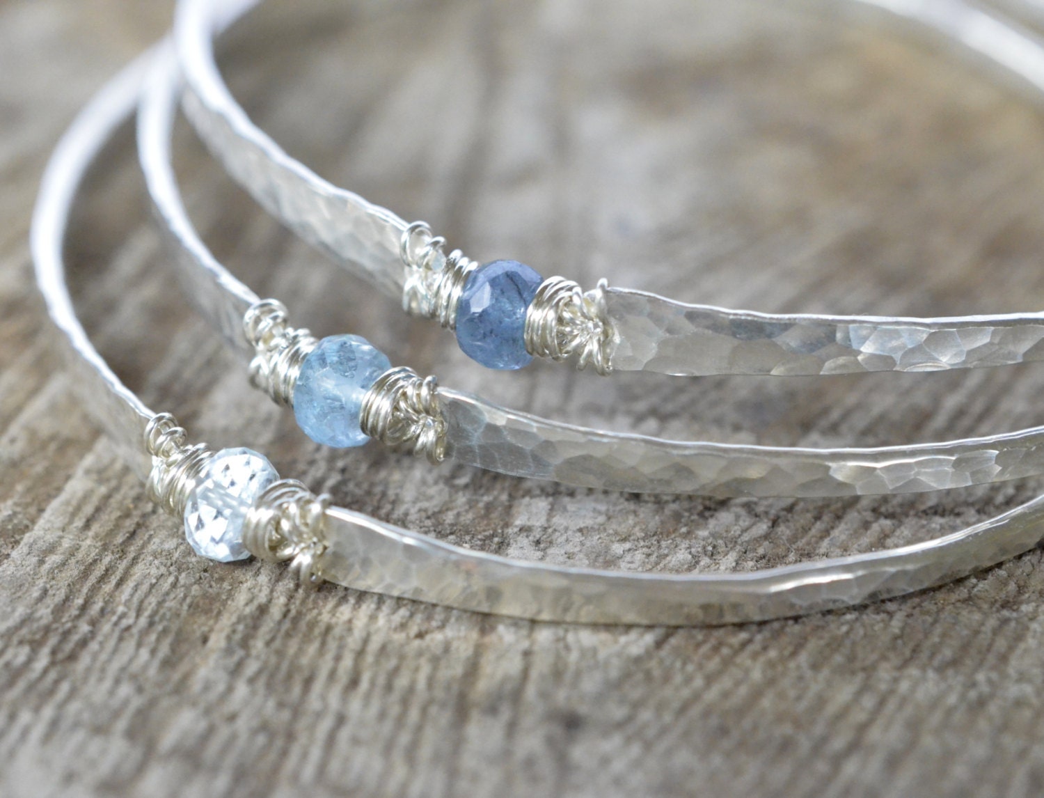 Aquamarine Bangle Bracelets Set of 3 February by ShopGreyweather