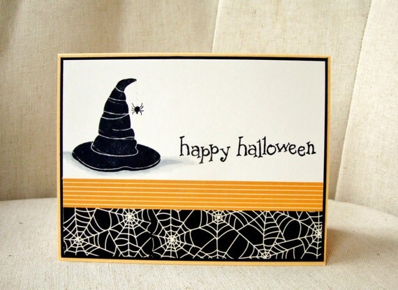 Items similar to Halloween Card, Witch's Hat Halloween Card, Witch's Hat with Spider, Happy