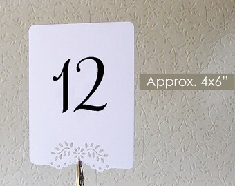 10 Double Sided Table Number Signs / Wedding Elegant Eyelet Vine Design