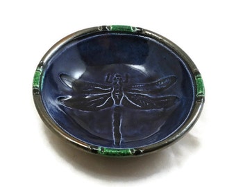 Dragonfly Offering Bowl Handmade Raku Pottery