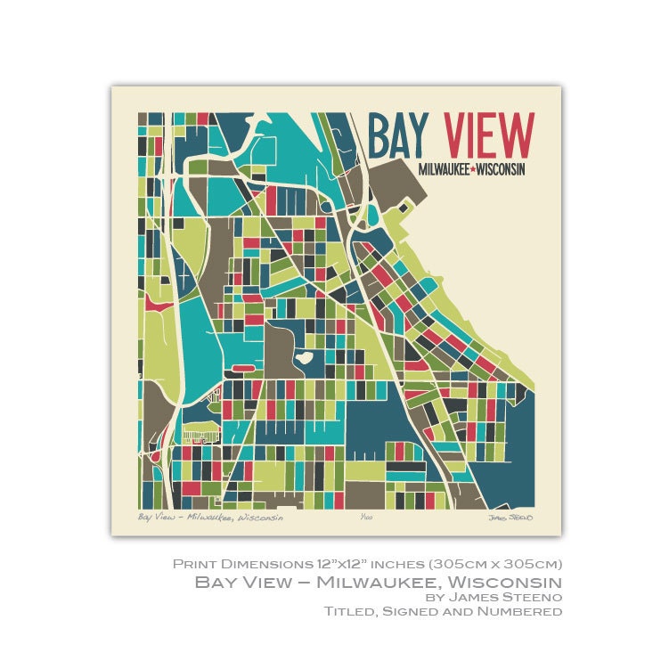 Bay View Neighborhood Milwaukee Wisconsin Art Map Print
