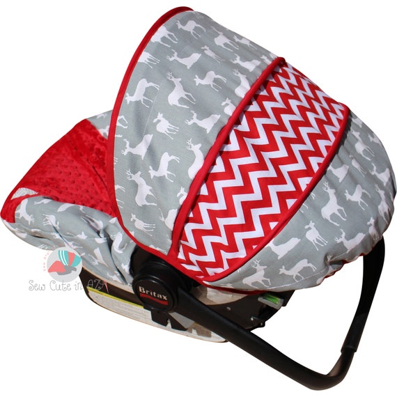Infant Car Seat Cover Grey Deer with Red