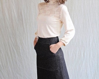Pocket Skirt, Black Organic Cotton Denim, Aline- made to order