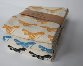 Kitchen Towel, Hand Printed, Bird, Natural Cotton, Choose Your Color