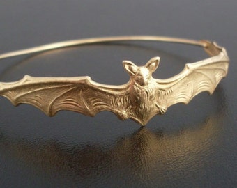 Halloween Jewelry, Bat Bracelet, Bat Jewelry, Halloween Bracelet, Halloween Bangle, Animal Jewelry, Animal Bracelet, Gold Bat Bangle